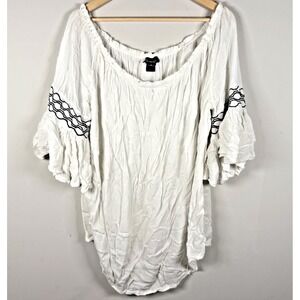 Fashion Fuse Shirt Womens‎ M White Peasant Boho Embroidered Tunic Off Shoulder